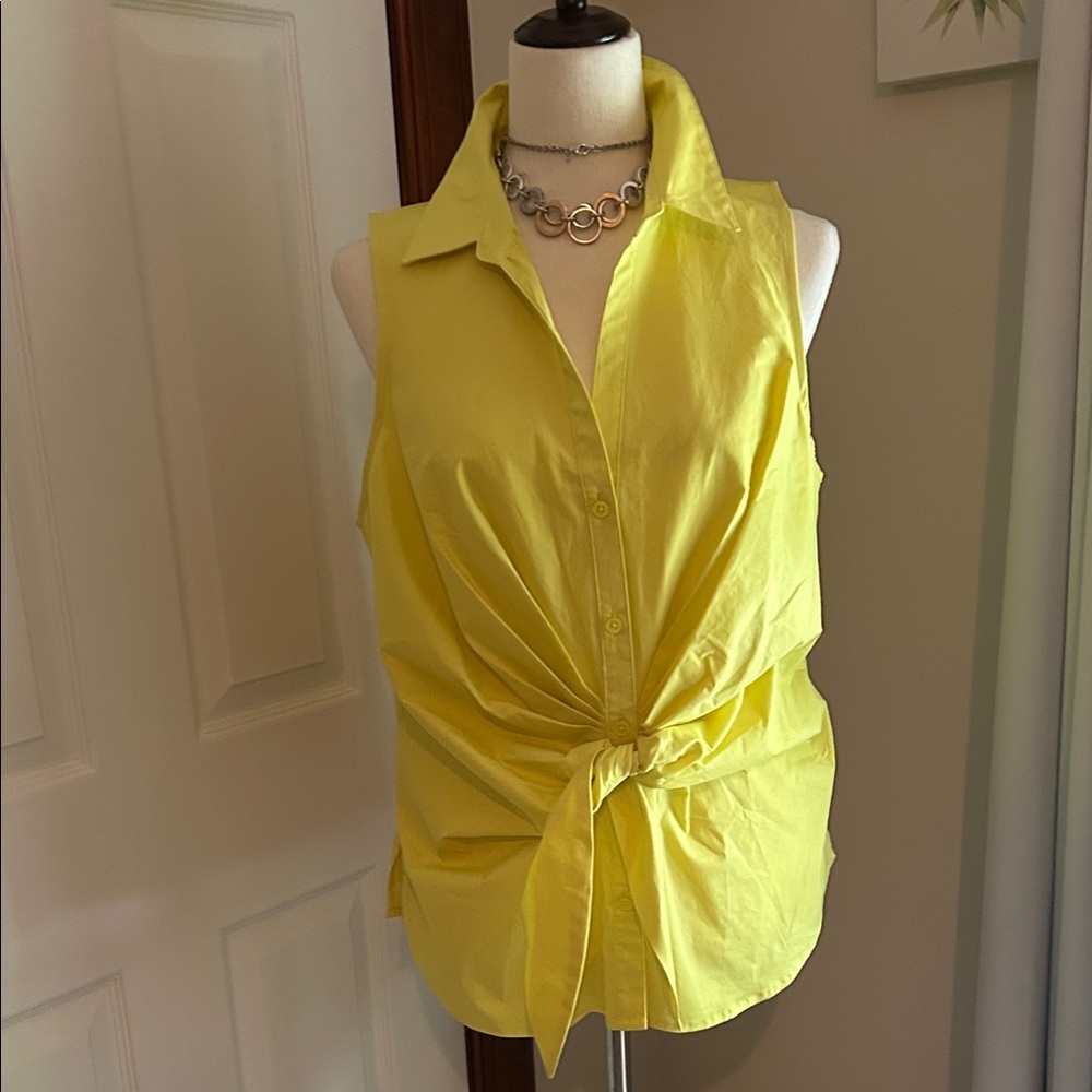 Nine West Lemon Sleeveless Blouse with Tie Detail